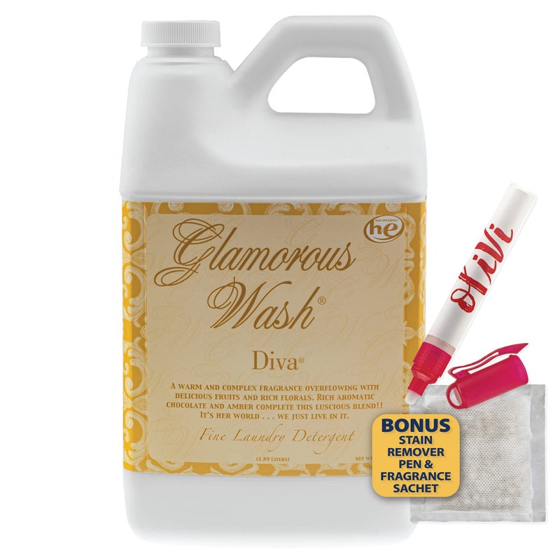 Kinara Tyler DIVA Glamorous Wash Laundry Detergent- 1/2 Gallon - With Olivi Stain Remover Pen - Fresh Scented Sachet - Laundry Detergent - For Washing Clothes, Linen, Lingerie, Expensive Fabric, Sheets - Image 1